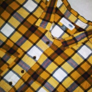 Old Navy Women Plaid Flannel Shirt Jacket Yellow White Black Size XL